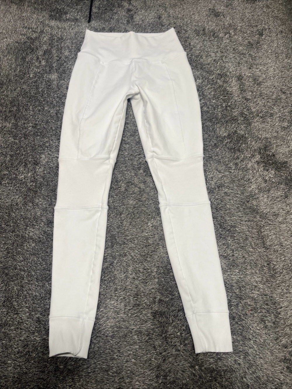 Alo Yoga White High Waist Moto Leggings Women's Size Small Quilted Ribbed Yoga